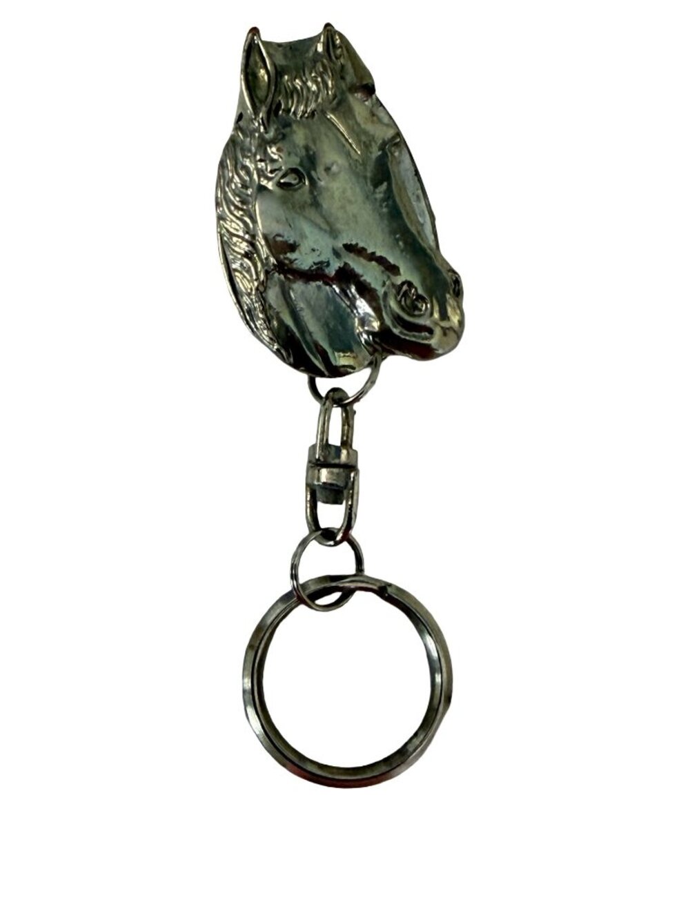 Vintage Horse Head Pocket Clip Keychain Silver Tone Western Belt Clip Key Ring